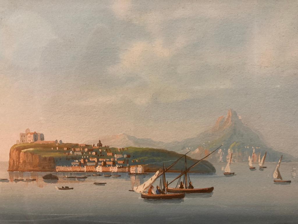 Pair of 19th Century Italian Grand Tour Gouaches of the Bay of Naples 2