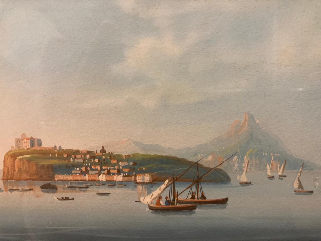 Pair of 19th Century Italian Grand Tour Gouaches of the Bay of Naples 3