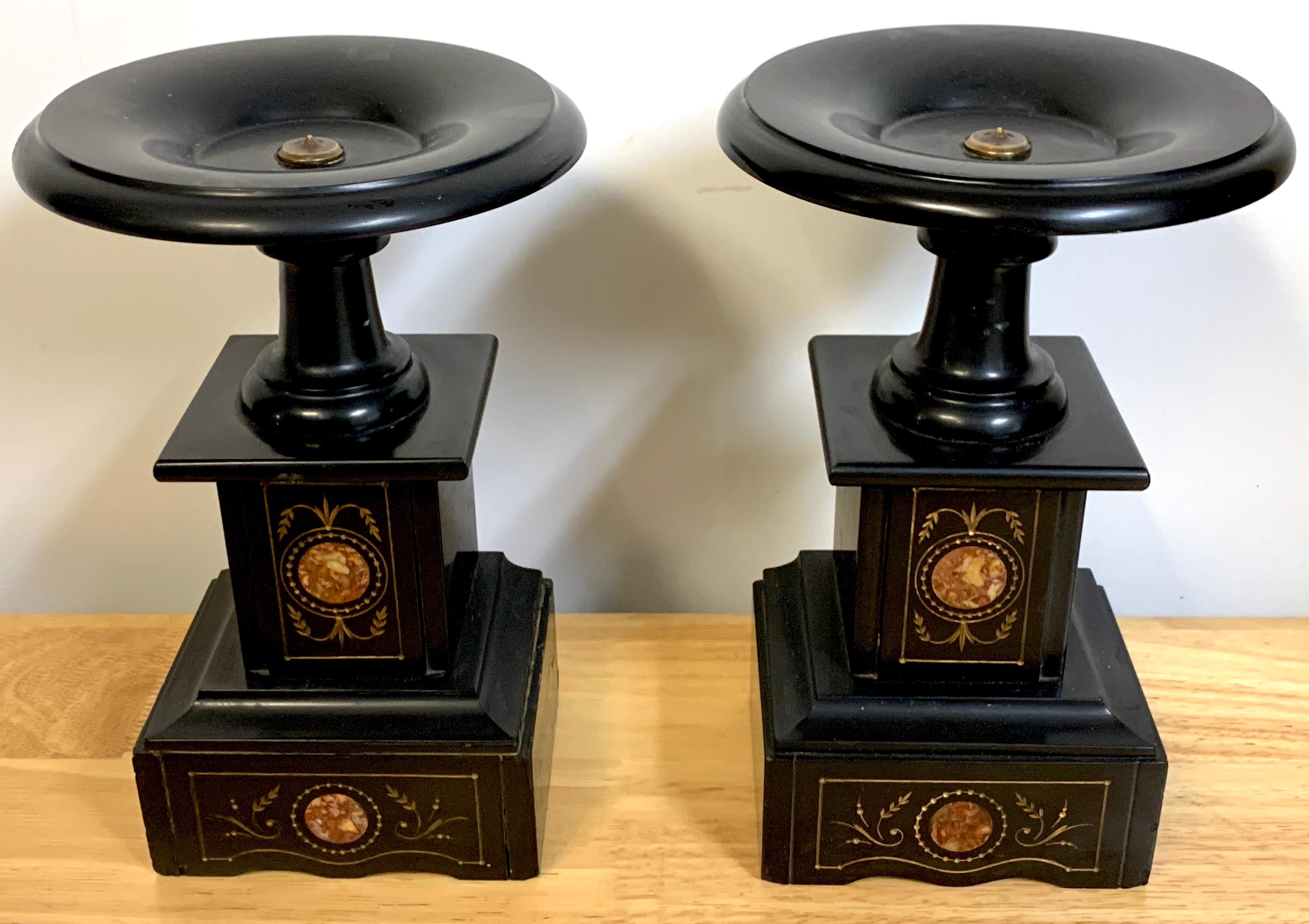 Pair of 19th Century Italian Grand Tour Inlaid Black Marble Tazza For Sale 8