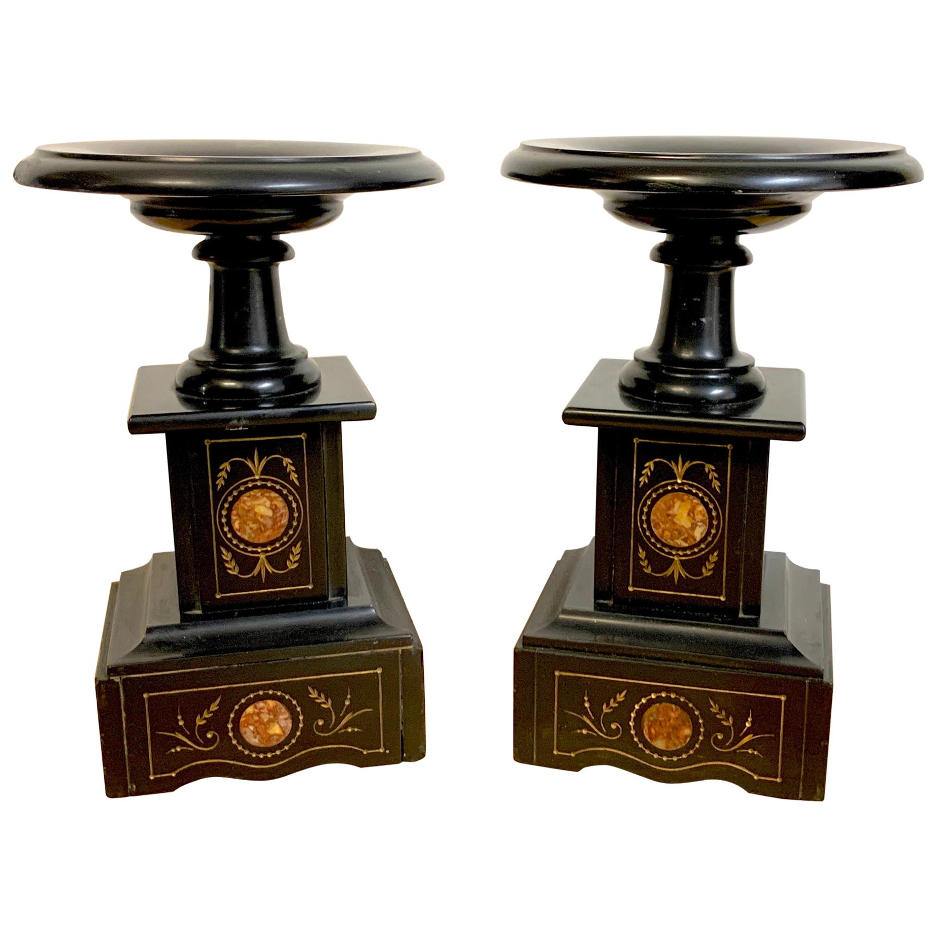 Pair of 19th Century Italian Grand Tour Inlaid Black Marble Tazza For Sale