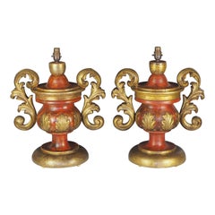 Pair of 19th Century Italian Hand Carved and Painted Table Lamps