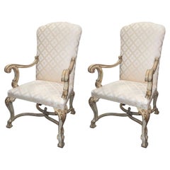 Pair of 19th Century Italian Hand Carved Armchairs.