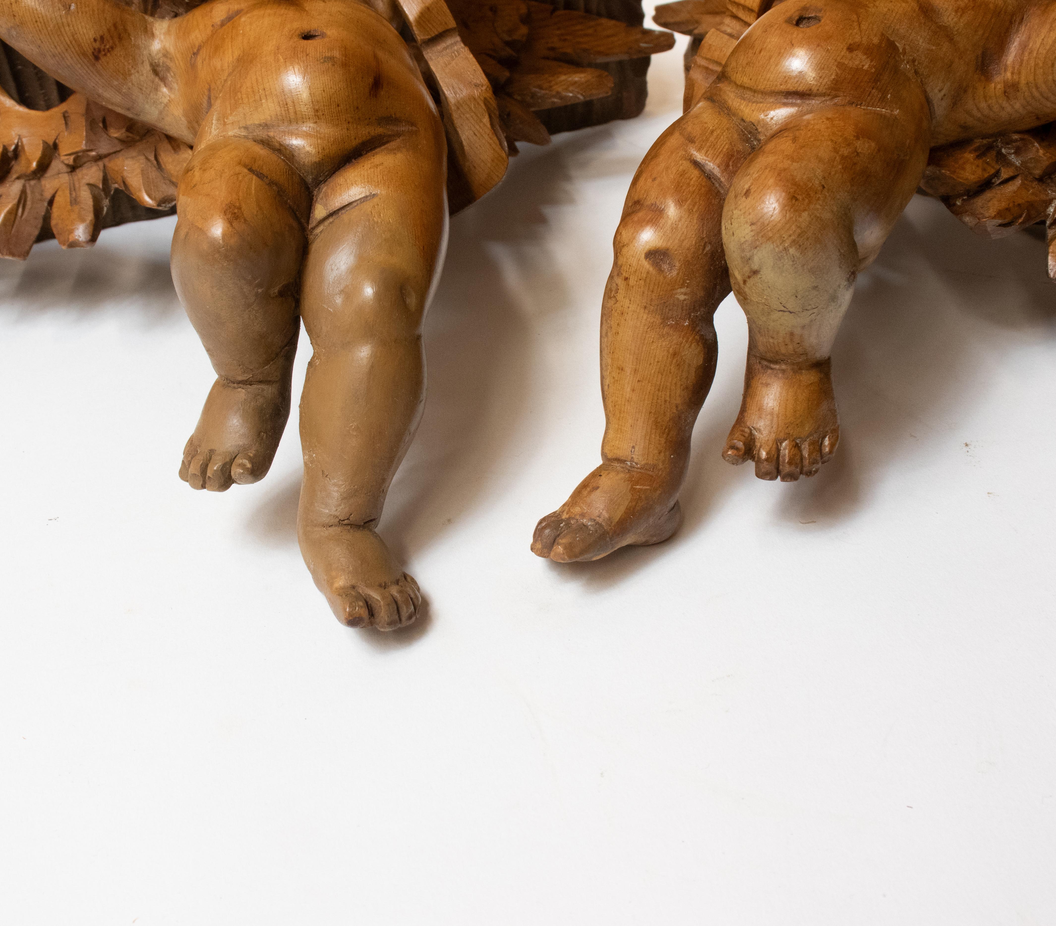 Pair of 19th Century Italian Hand Carved Walnut Brackets with Angels 6