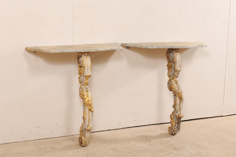 Pair of 19th Century Italian Hand Painted and Carved Wood Wall-Mount ...