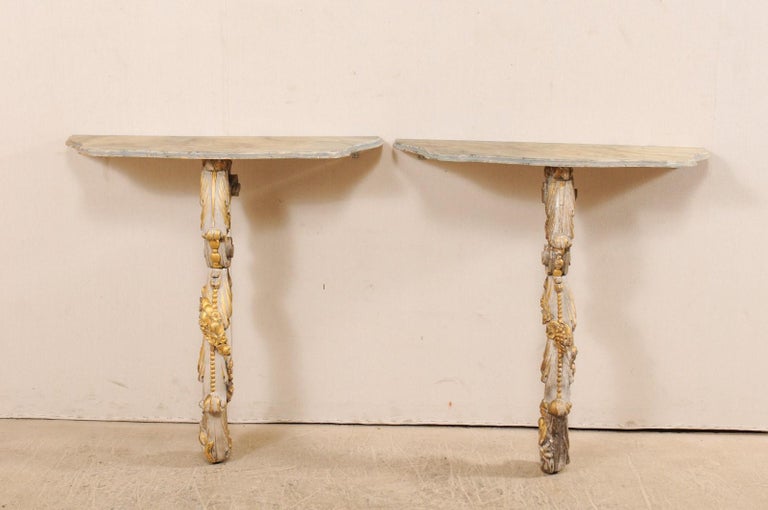 Pair of 19th Century Italian Hand Painted and Carved Wood Wall-Mount ...
