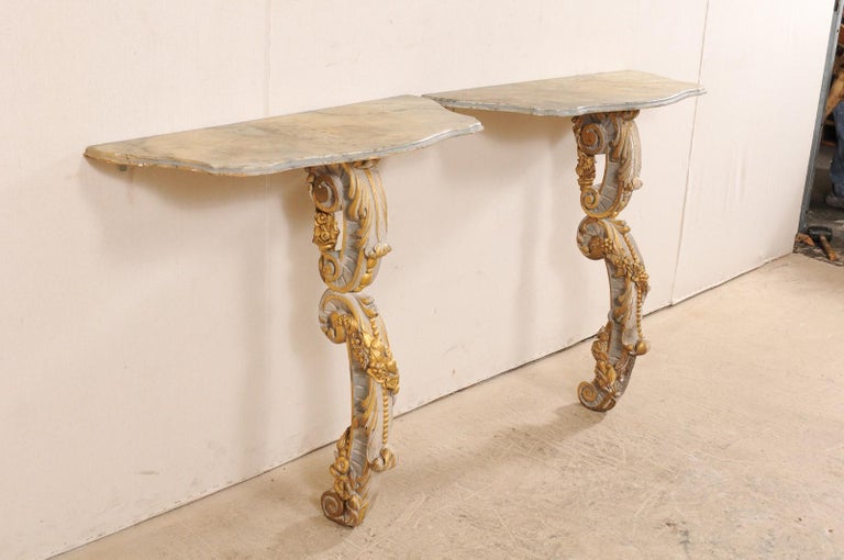 Pair of 19th Century Italian Hand Painted and Carved Wood Wall-Mount ...