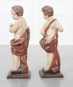 Pair of 19th Century Italian Hand Painted Putti Statues
