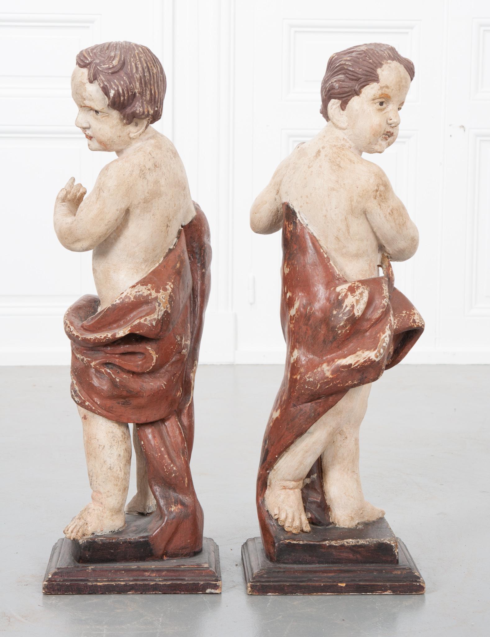 Other Pair of 19th Century Italian Hand Painted Putti Statues