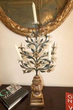 Pair of 19th Century Italian Hand-Wrought Polychromed Iron Wedding Candelabra