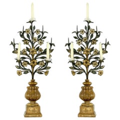 Pair of 19th Century Italian Hand-Wrought Polychromed Iron Wedding Candelabra