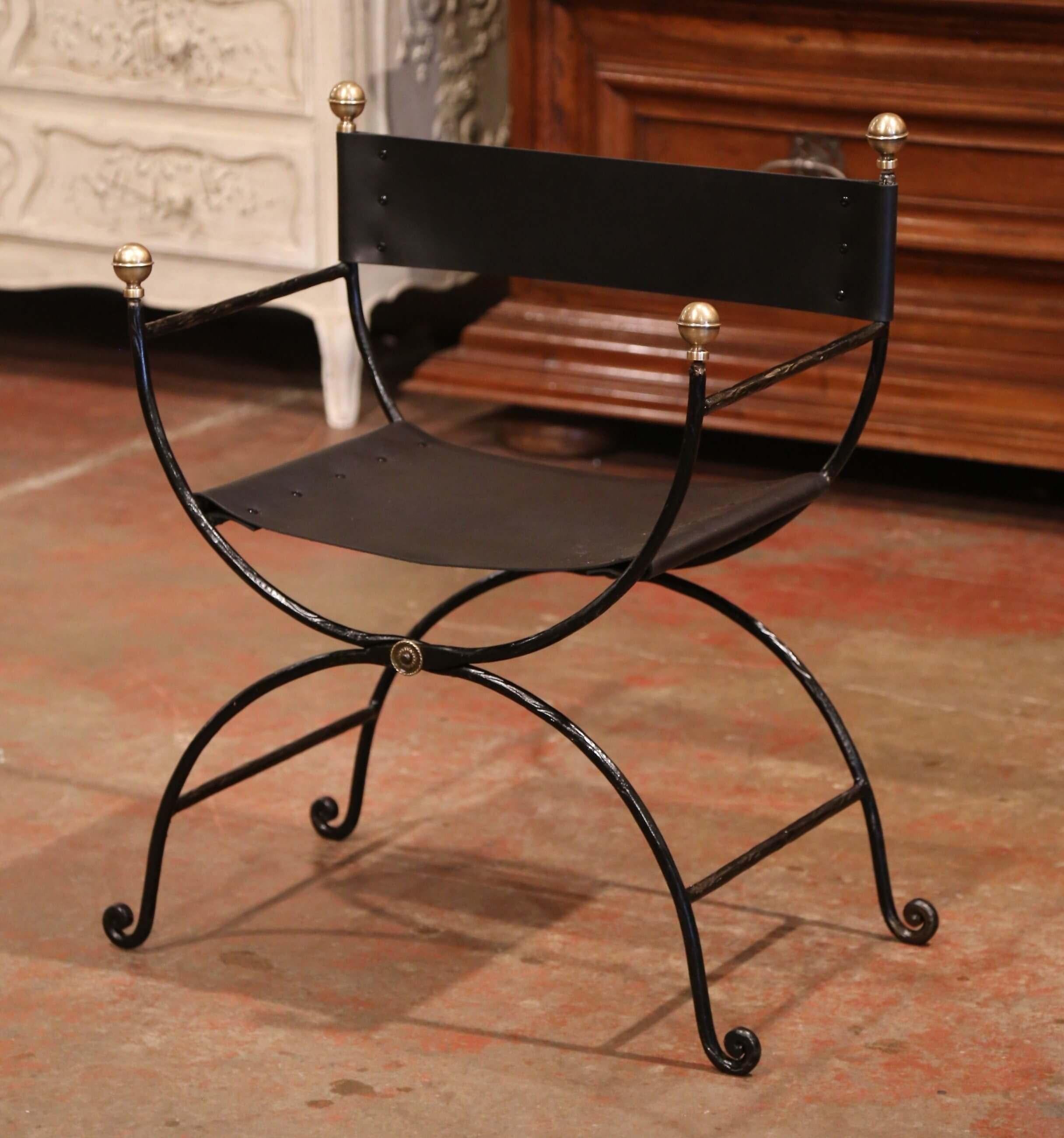 Pair of 19th Century Italian Iron and Black Leather Folding Campaign ...