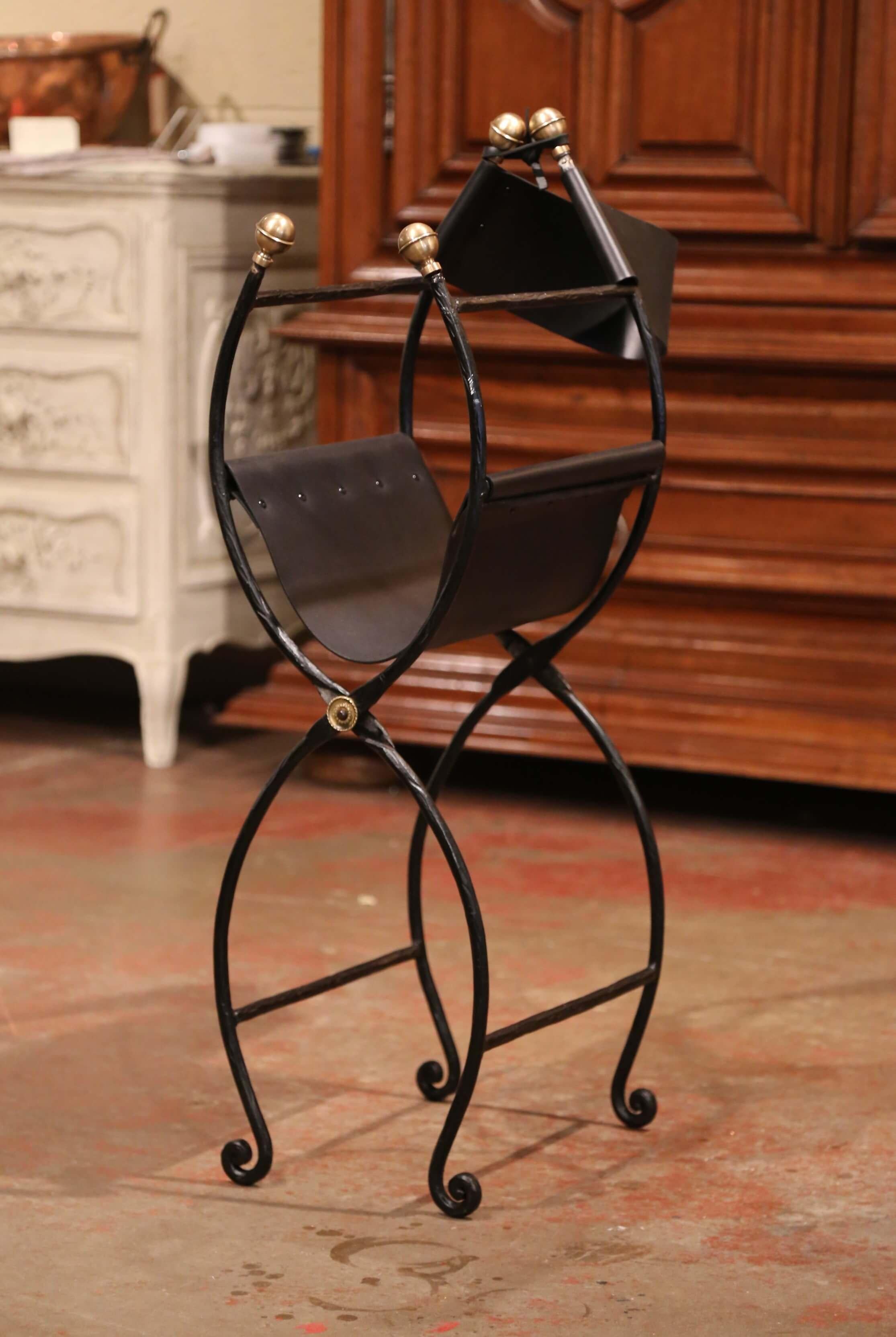 Pair of 19th Century Italian Iron and Black Leather Folding Campaign Chairs 3