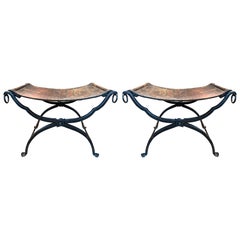 Pair Of 19th Century Italian Iron And Leather Benches