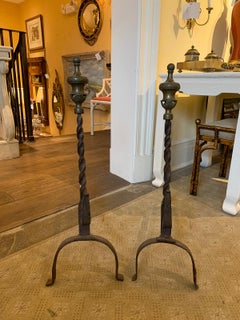 Pair of 19th Century Italian Iron Andirons with Bronze Urn Finials