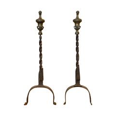 Pair of 19th Century Italian Iron Andirons with Bronze Urn Finials