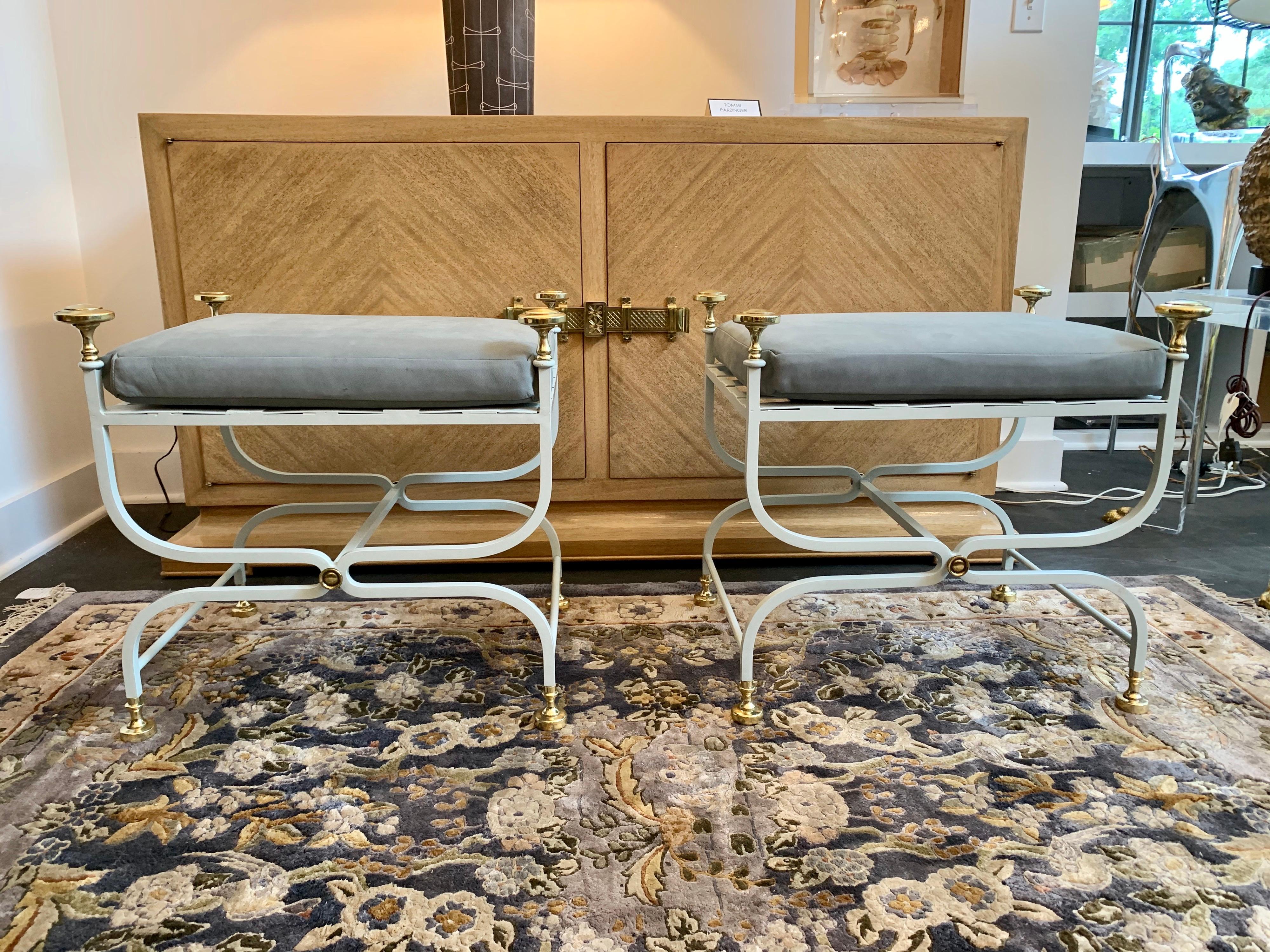 Campaign Pair of 20th Century Italian Iron Savonarola Benches, circa 1940s