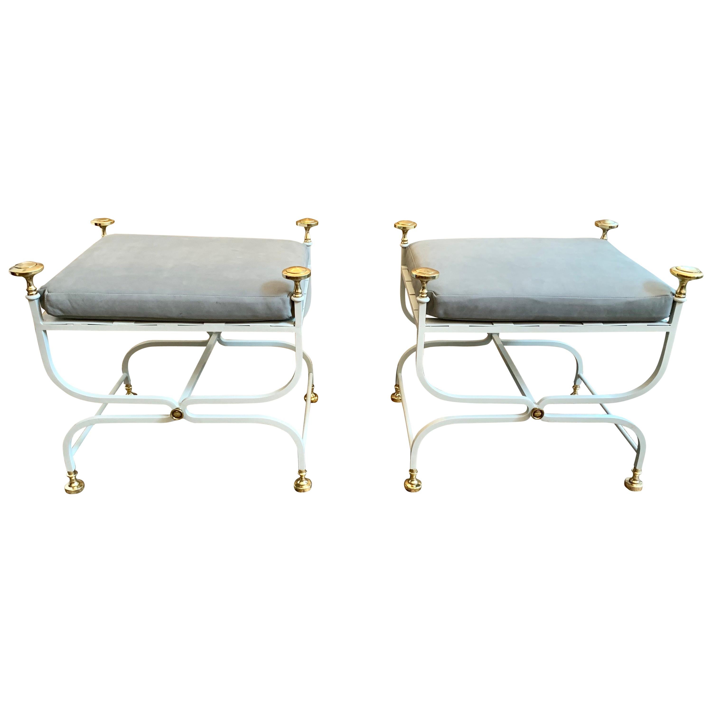 Pair of 20th Century Italian Iron Savonarola Benches, circa 1940s