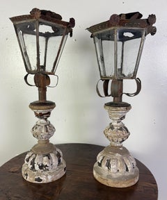 Pair of 19th Century Italian Lanterns with Carved and Painted Bases