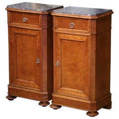 Pair of 19th Century Italian Louis Philippe Grey Marble Top Maple Nightstands