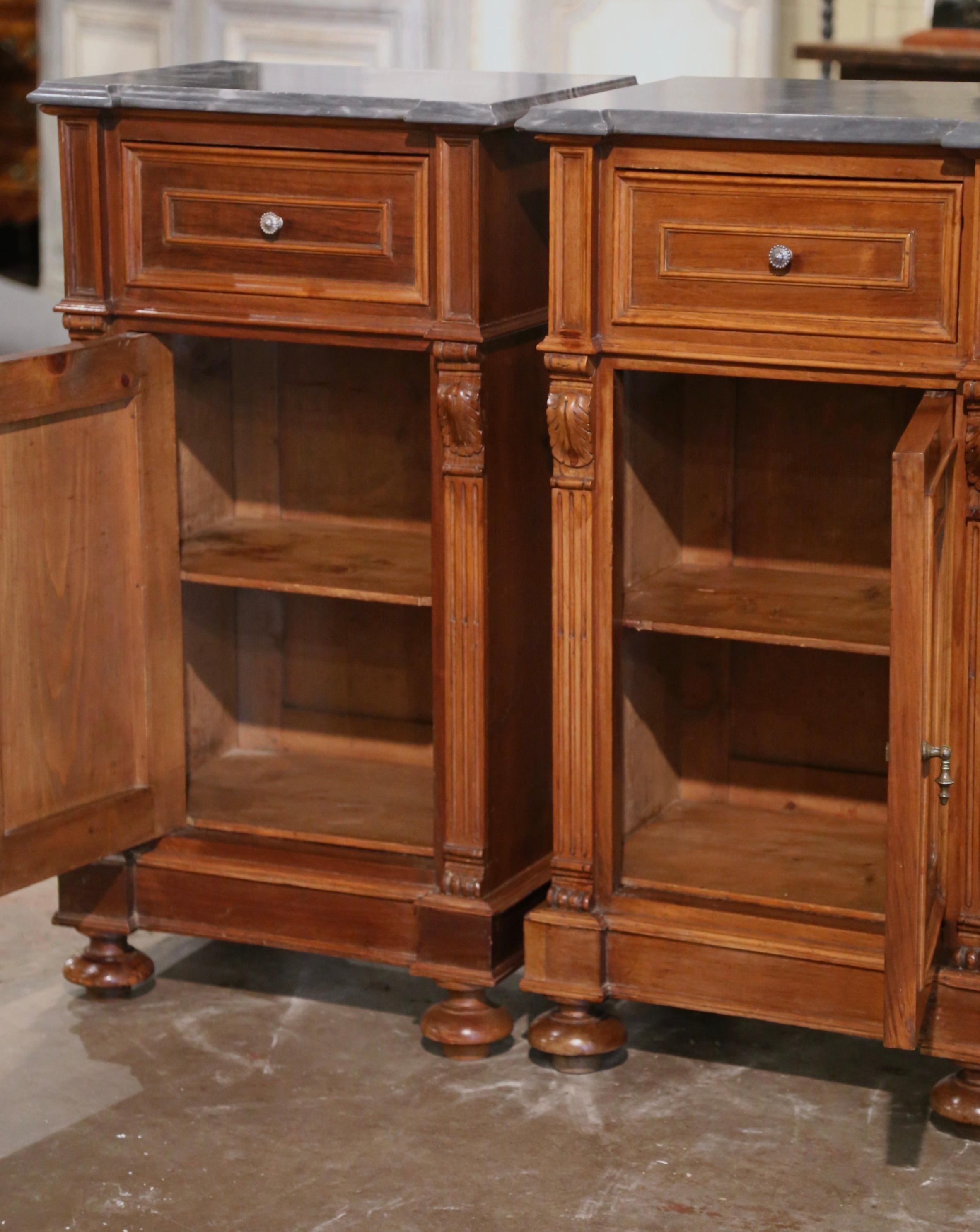 Pair of 19th Century Italian Louis Philippe Grey Marble Top Walnut Nightstands For Sale 6