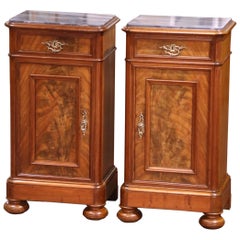Pair of 19th Century Italian Louis Philippe Grey Marble Top Walnut Nightstands