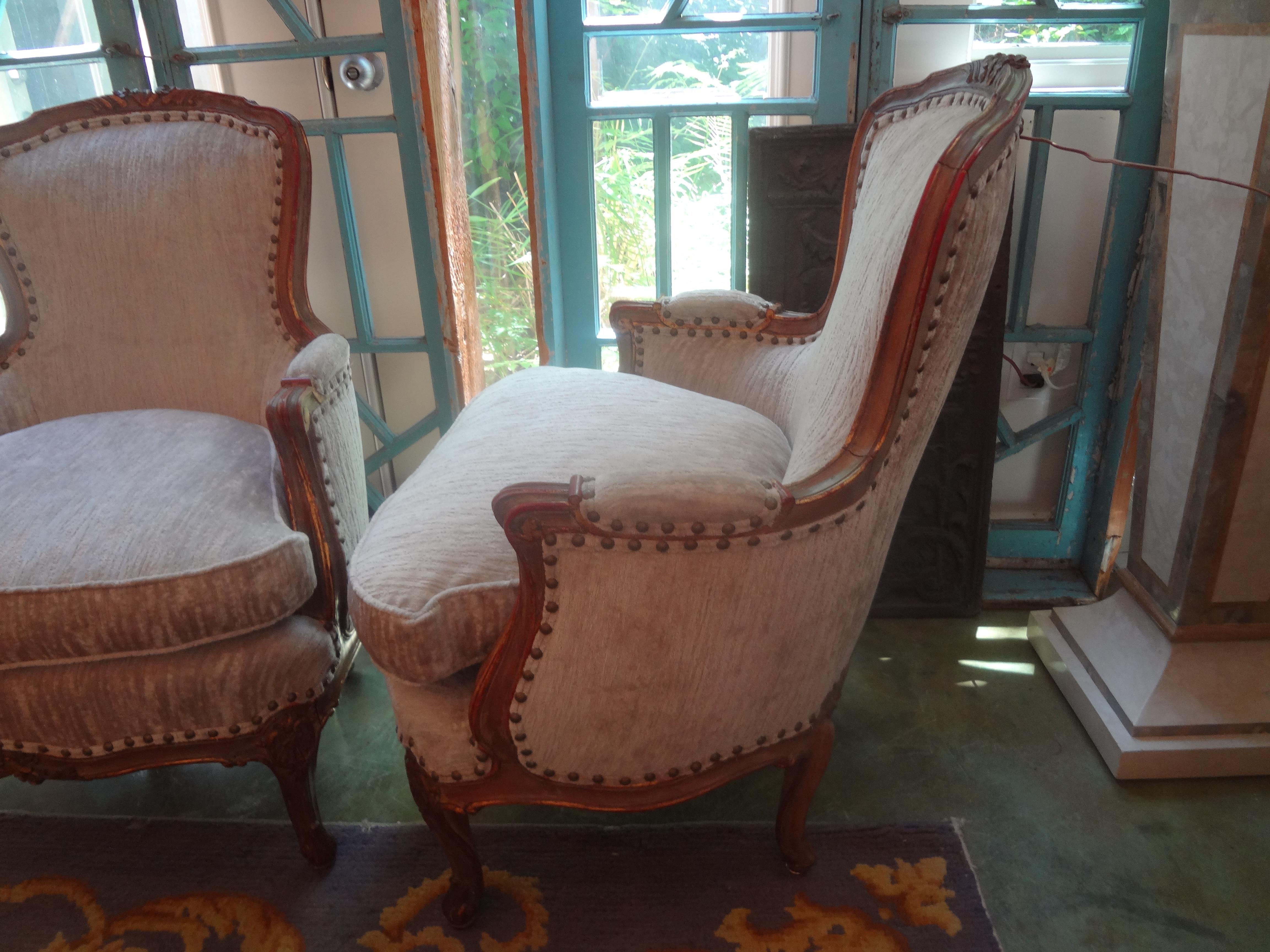 Late 19th Century Pair of 19th Century Italian Louis XV Style Bergères For Sale