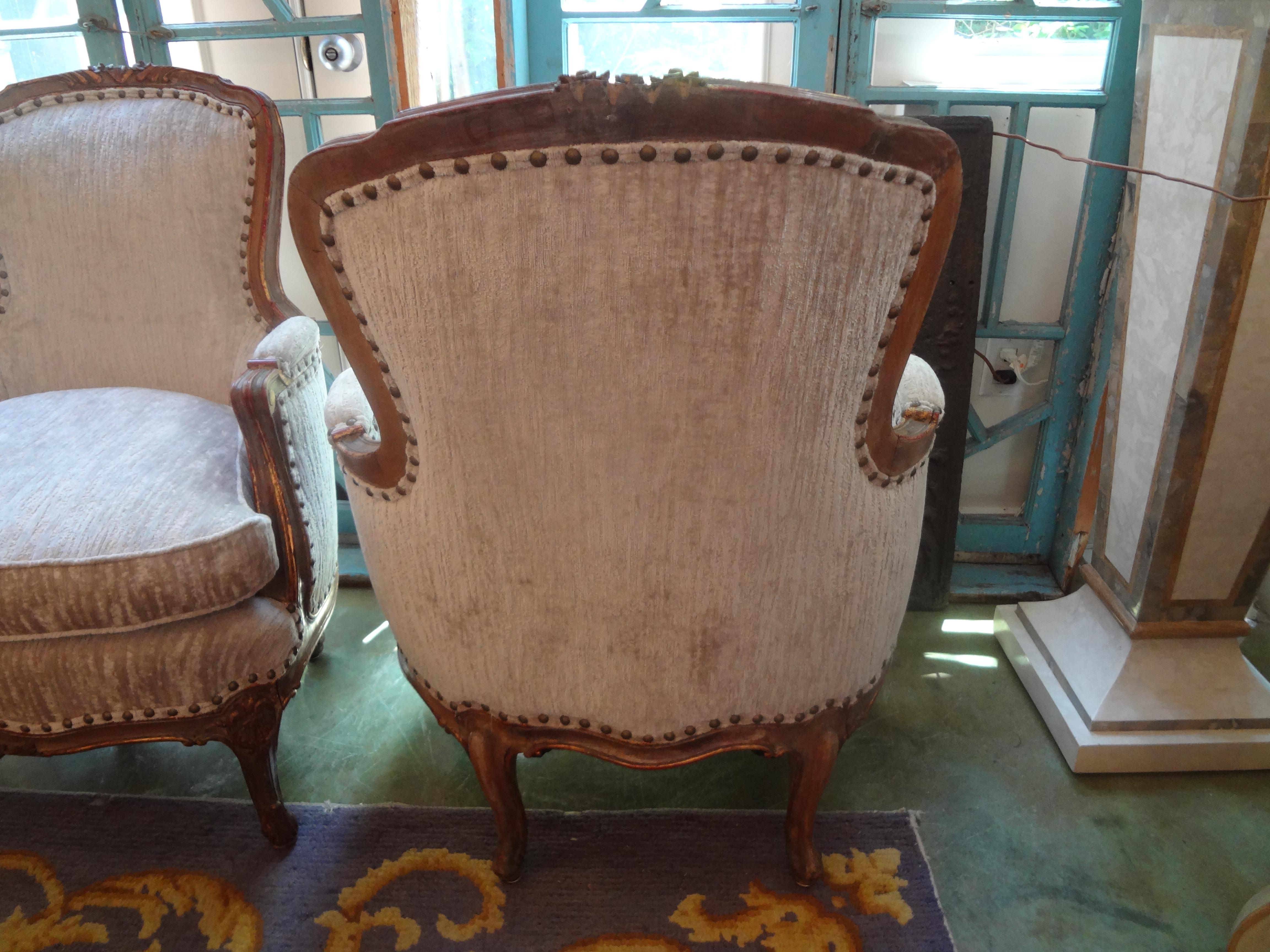 Wood Pair of 19th Century Italian Louis XV Style Bergères For Sale