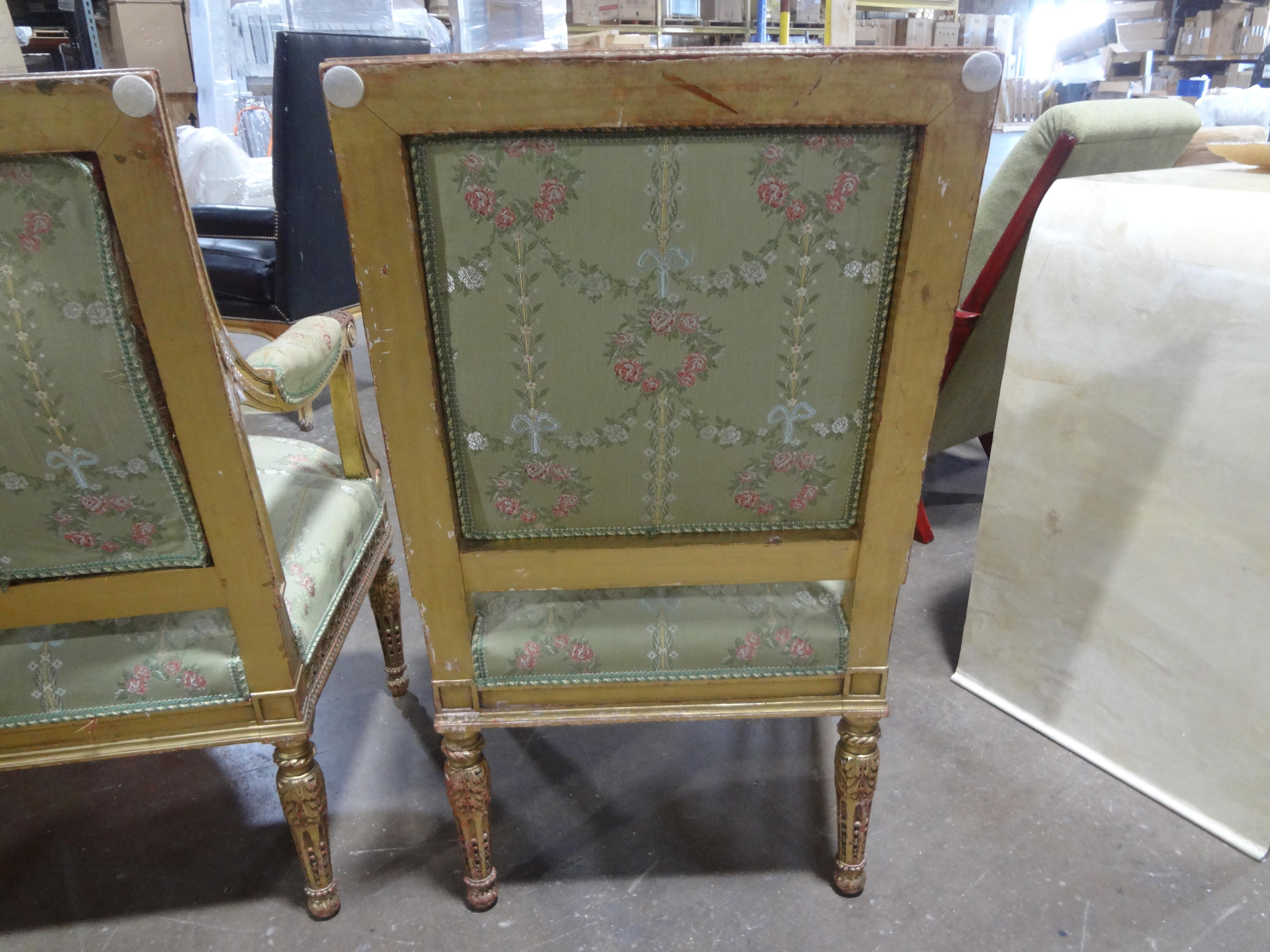 Pair Of 19th Century Italian Louis XVI Style Giltwood Chairs For Sale 4