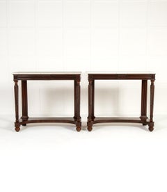 Pair of 19th Century Italian Mahogany Marble Top Console Tables