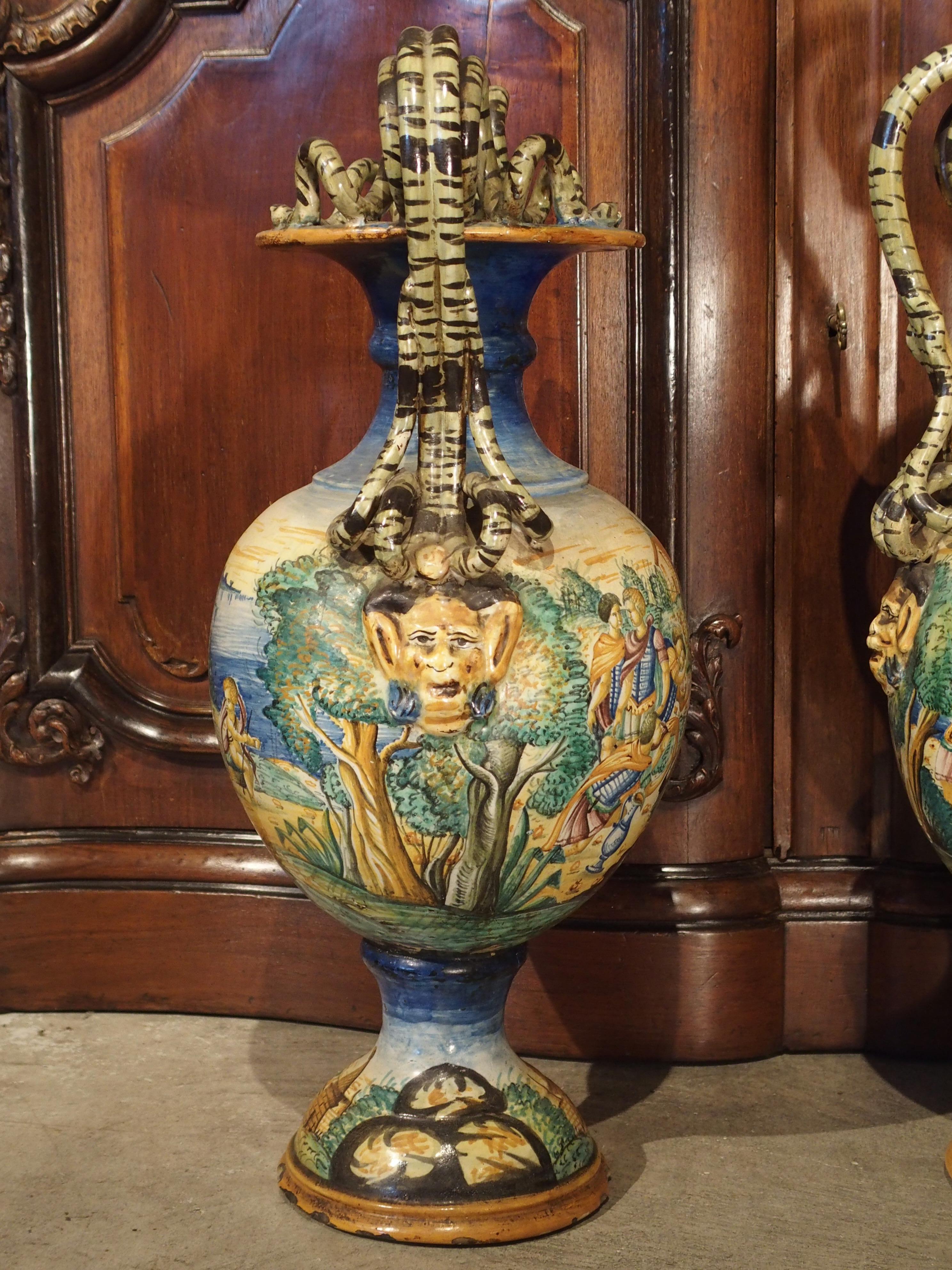 Pair of 19th Century Italian Majolica Urns 3