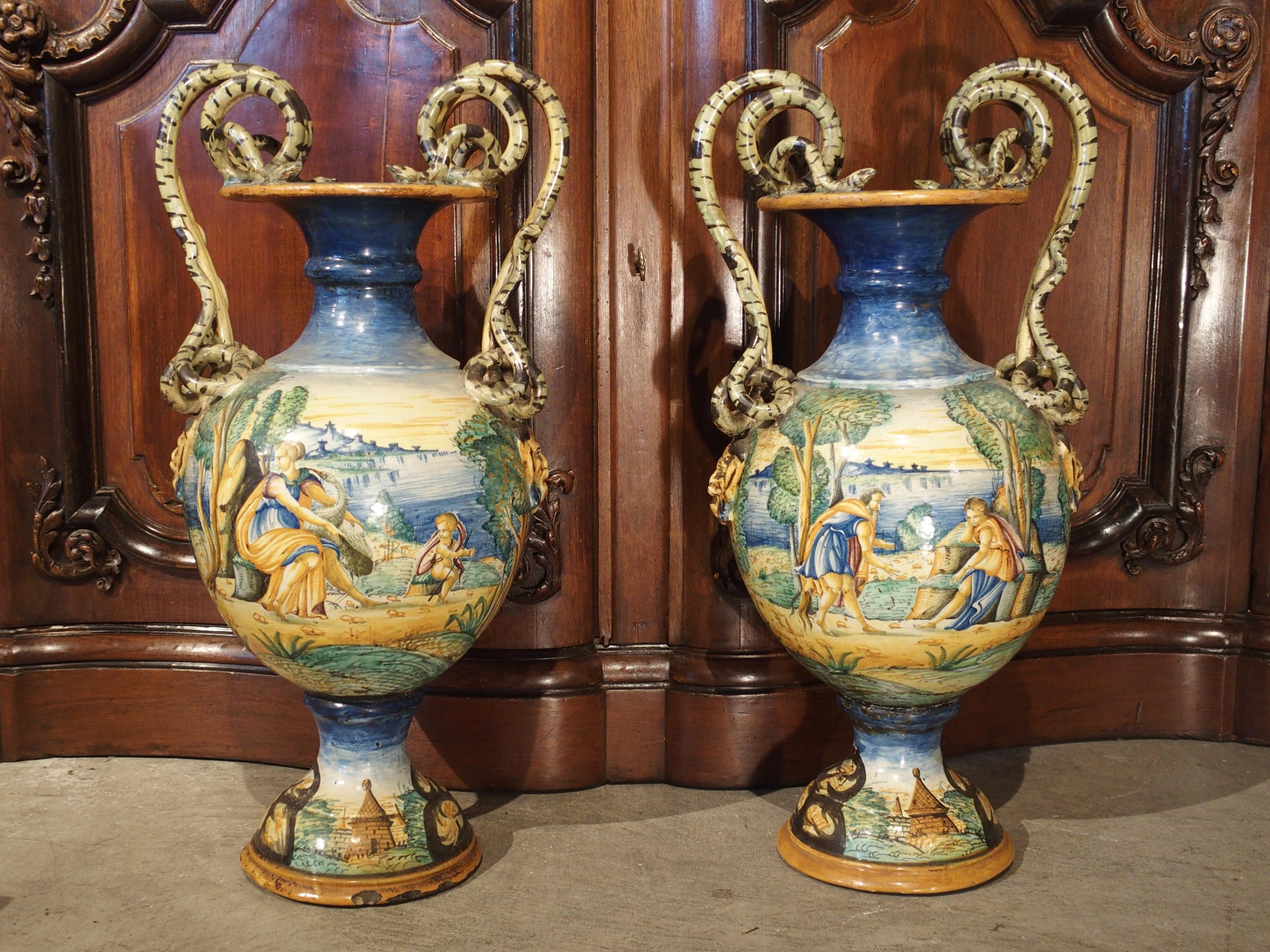 Pair of 19th Century Italian Majolica Urns 4