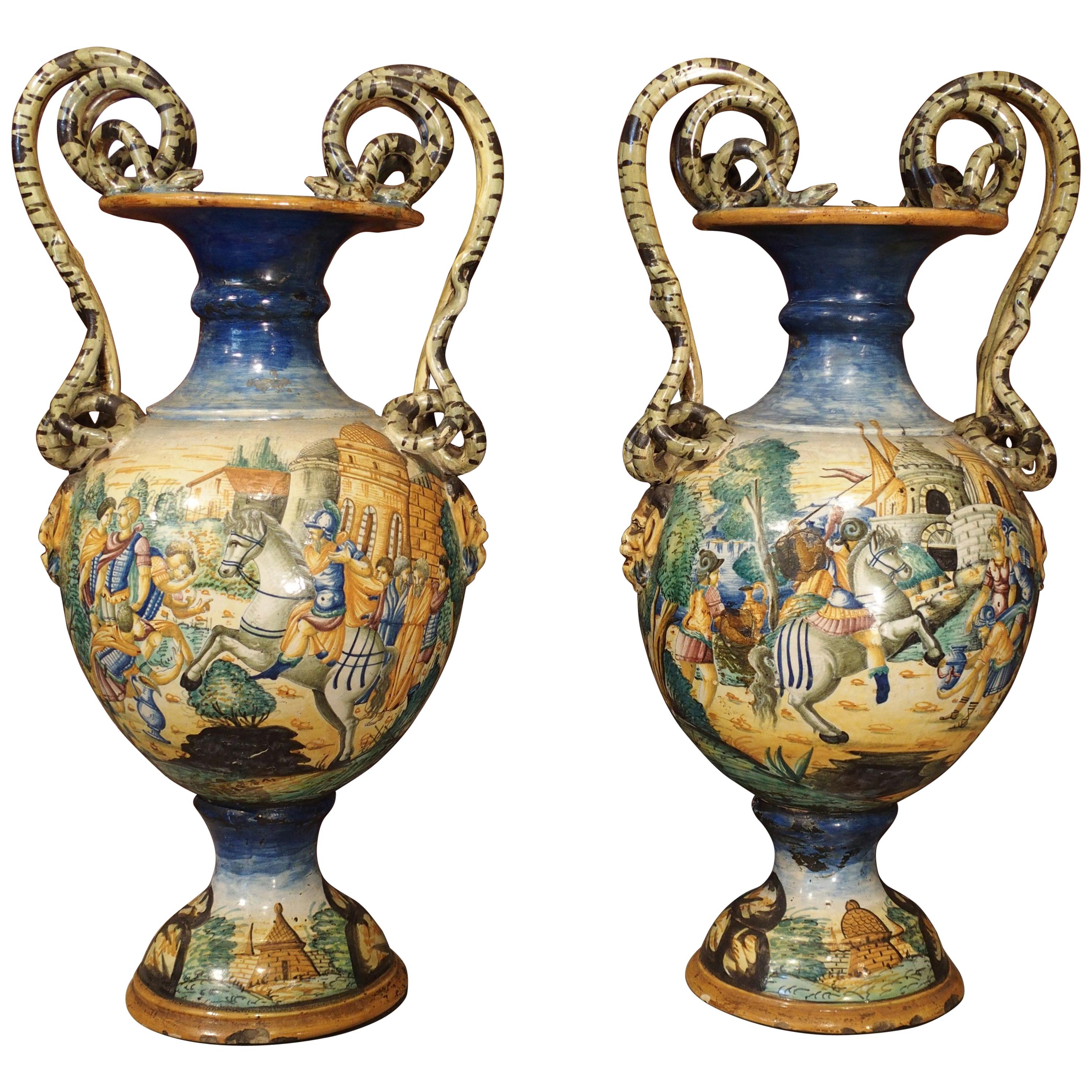 Pair of 19th Century Italian Majolica Urns