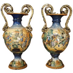 Pair of 19th Century Italian Majolica Urns