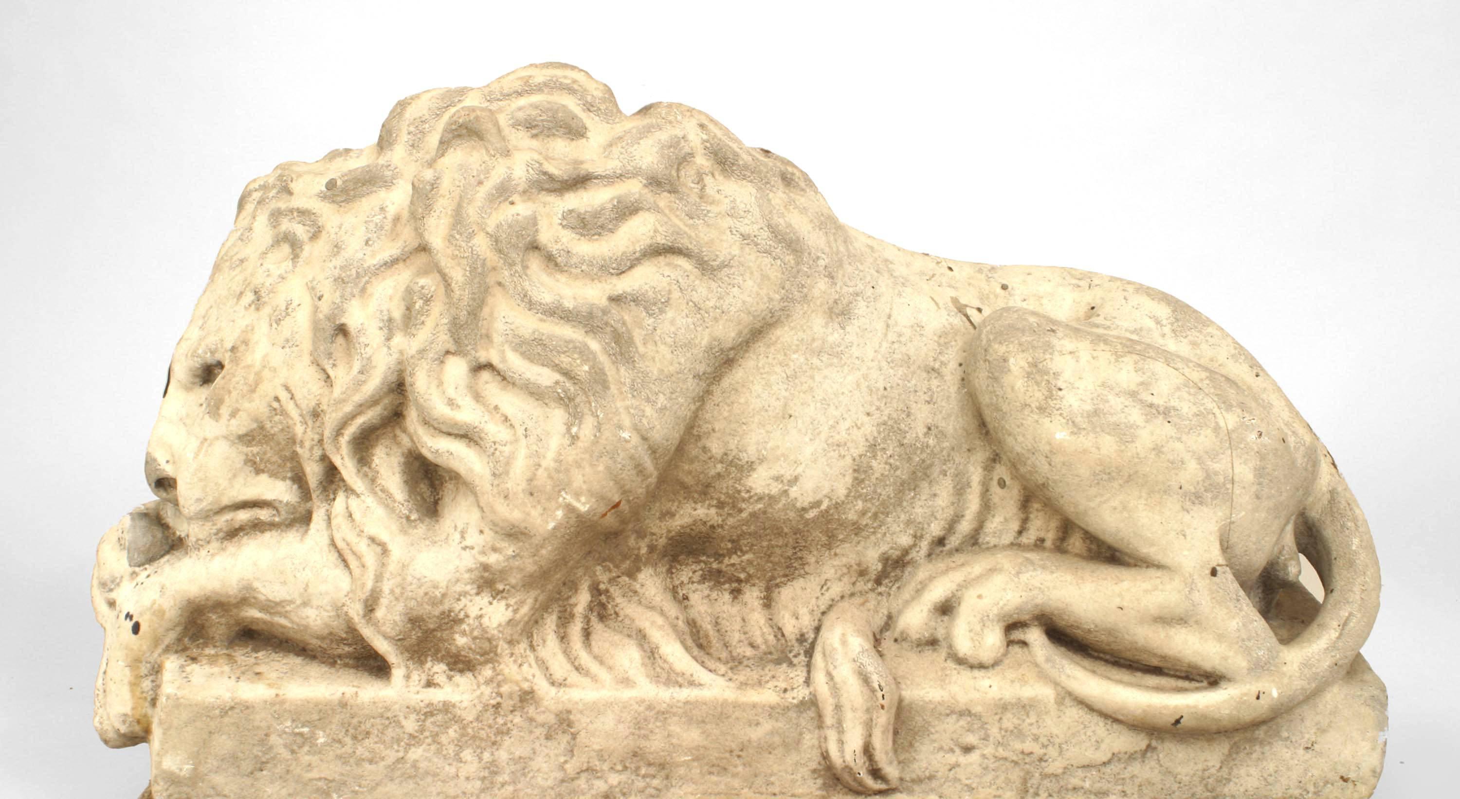 19th Century Pair of Outdoor White Marble Lion Statuaries For Sale