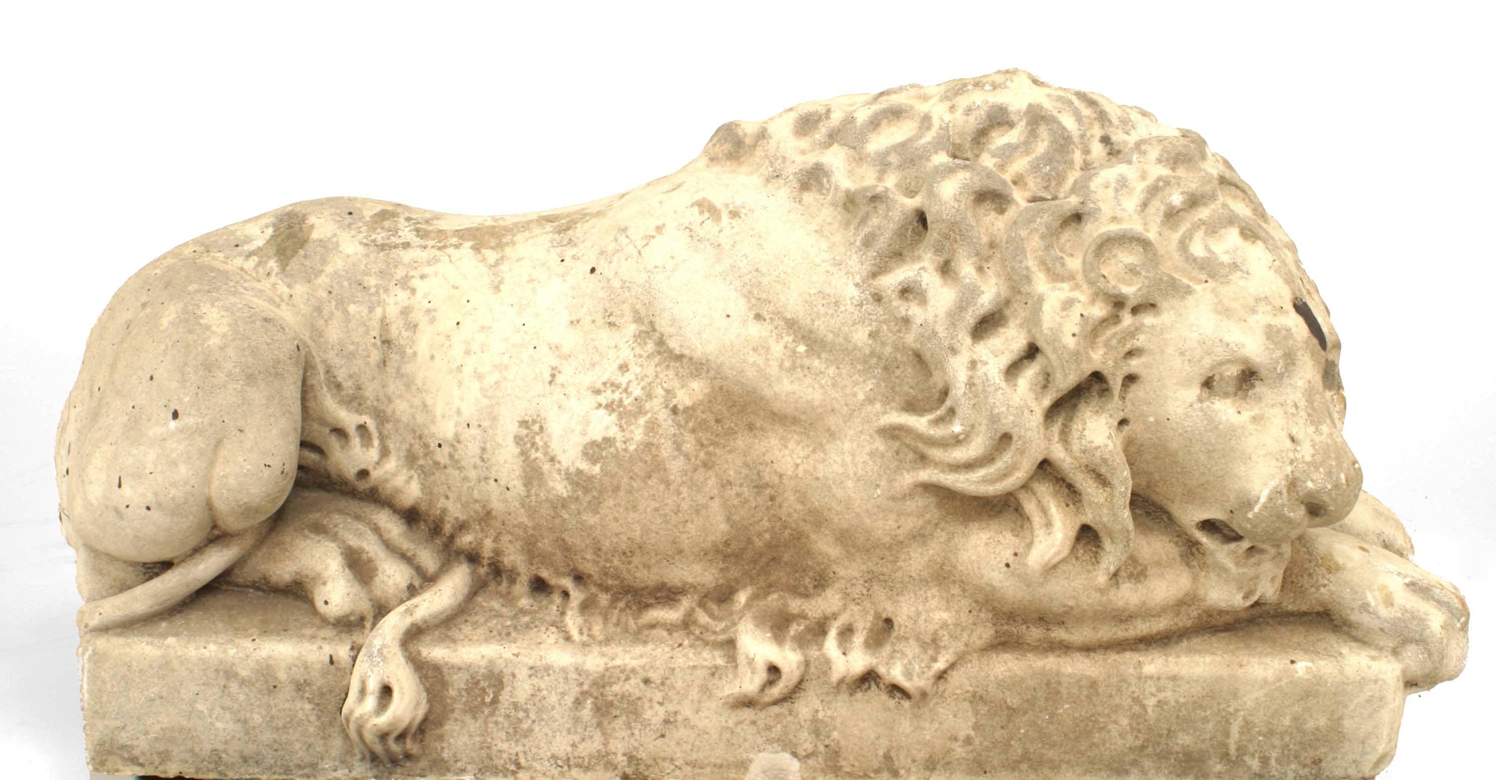 Pair of Outdoor White Marble Lion Statuaries For Sale 2
