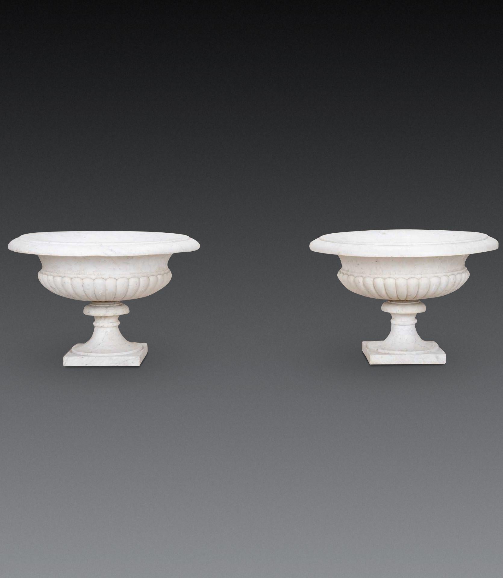 Pair of 19th Century Italian Marble Tazza Urns im Angebot 6