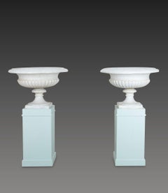 Pair of 19th Century Italian Marble Tazza Urns