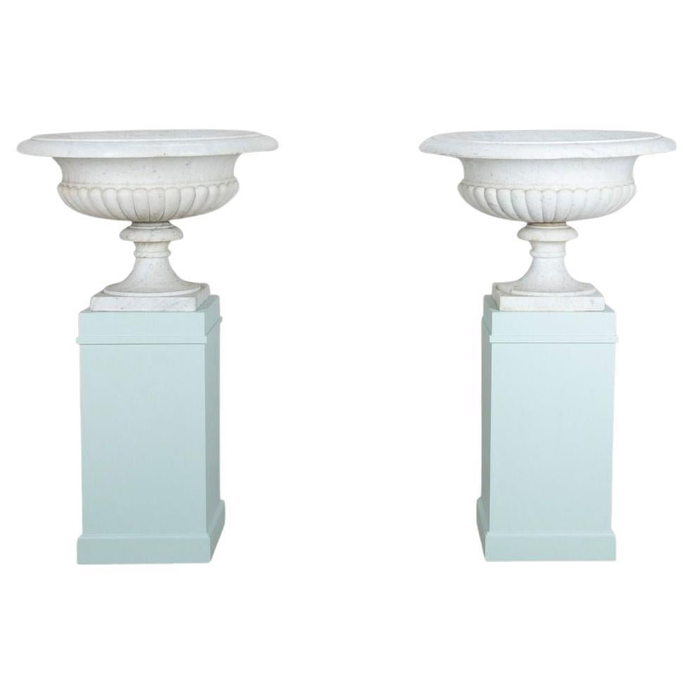 Pair of 19th Century Italian Marble Tazza Urns