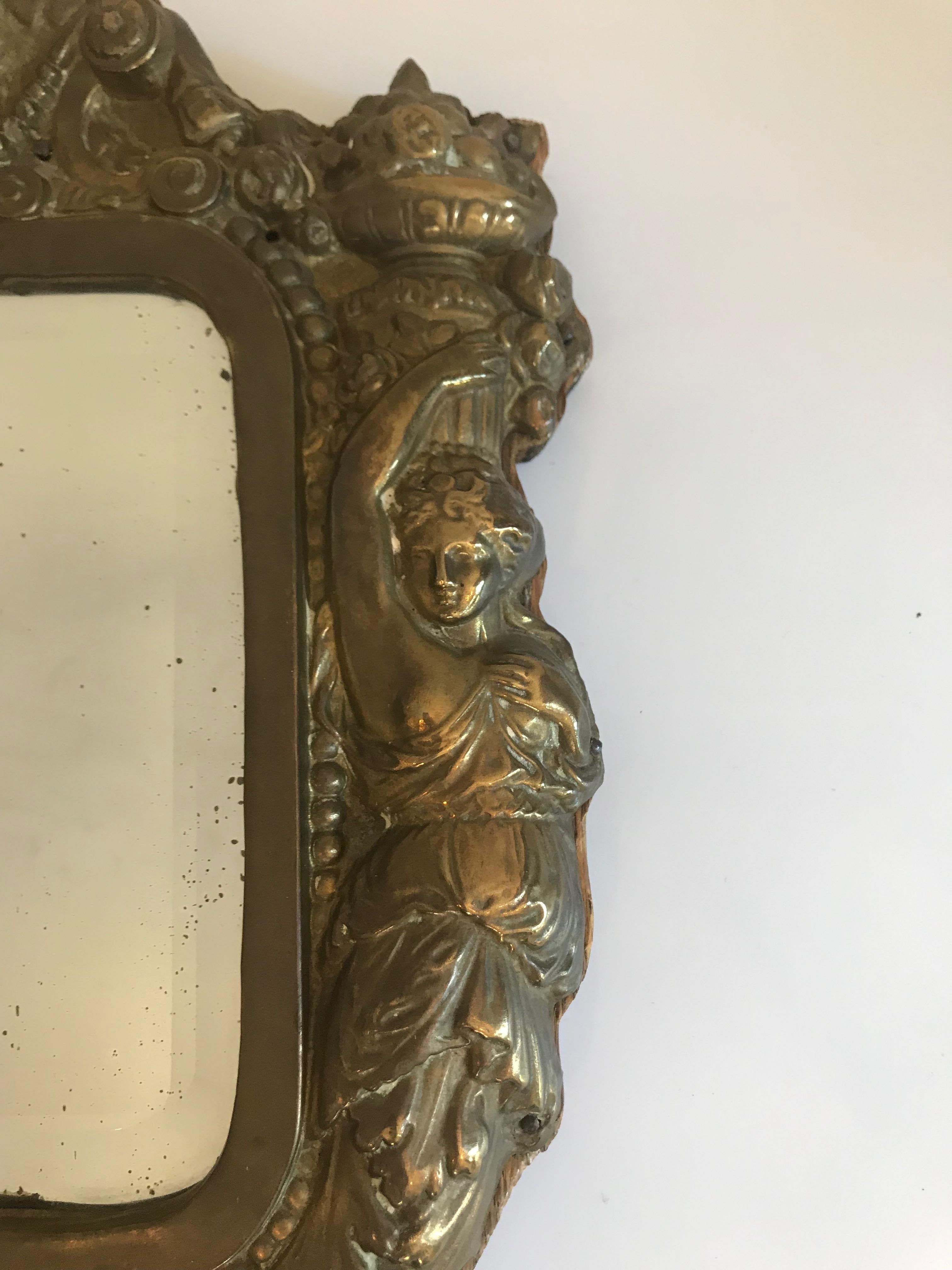 Pair of 19th Century Italian Mirrors in Ornate Brass Frames For Sale 8