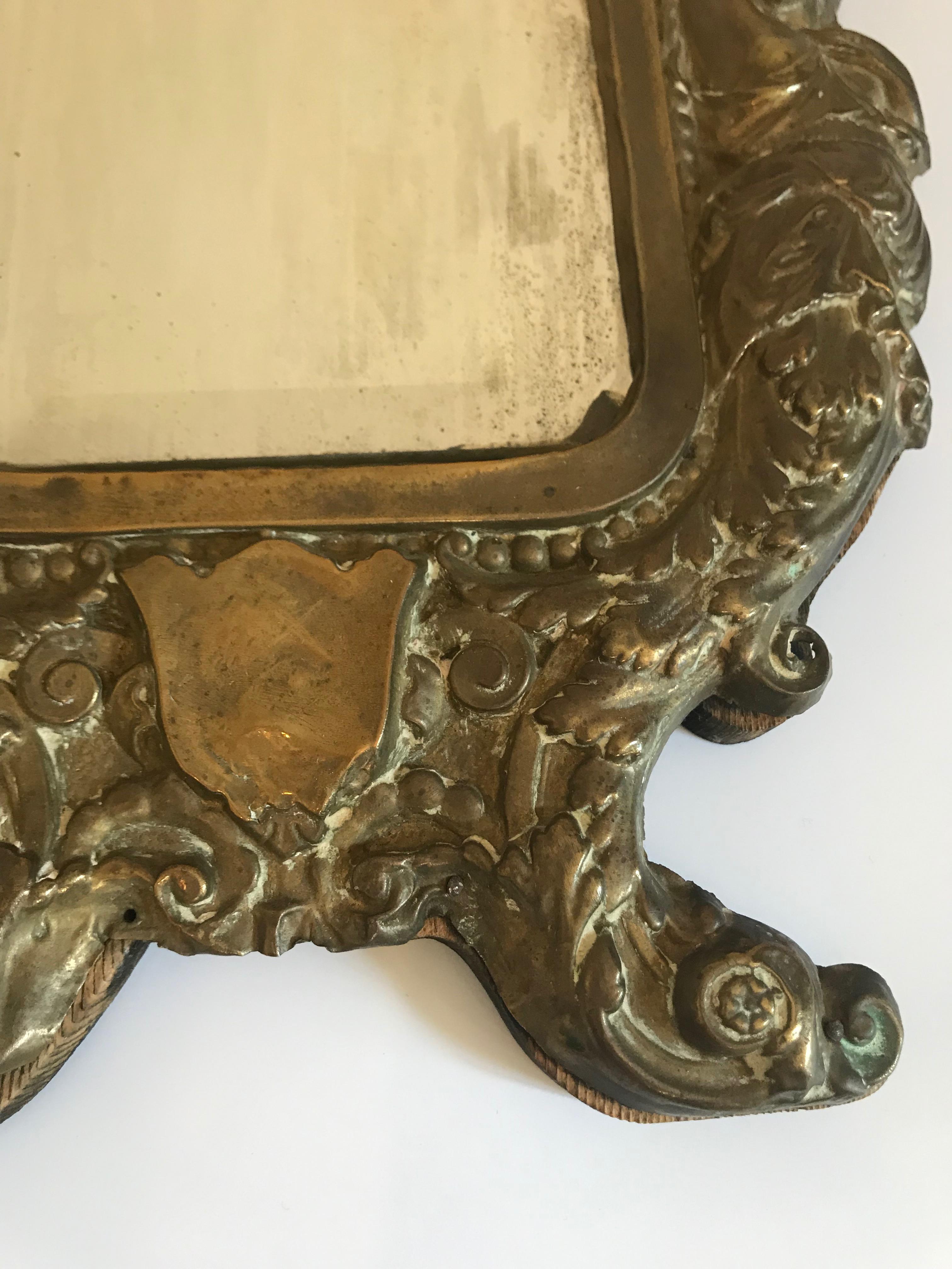 Pair of 19th Century Italian Mirrors in Ornate Brass Frames For Sale 1