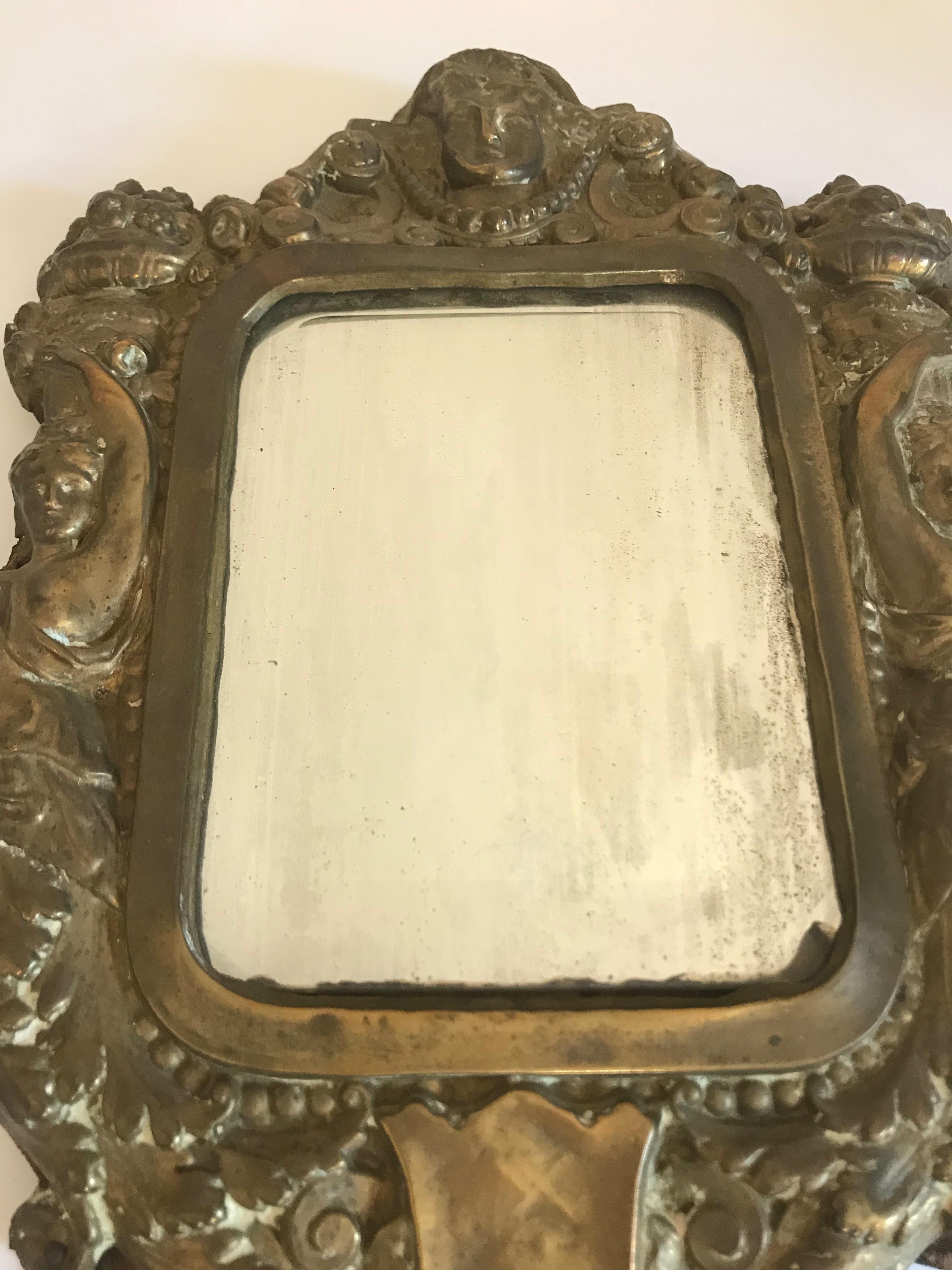 Pair of 19th Century Italian Mirrors in Ornate Brass Frames For Sale 2