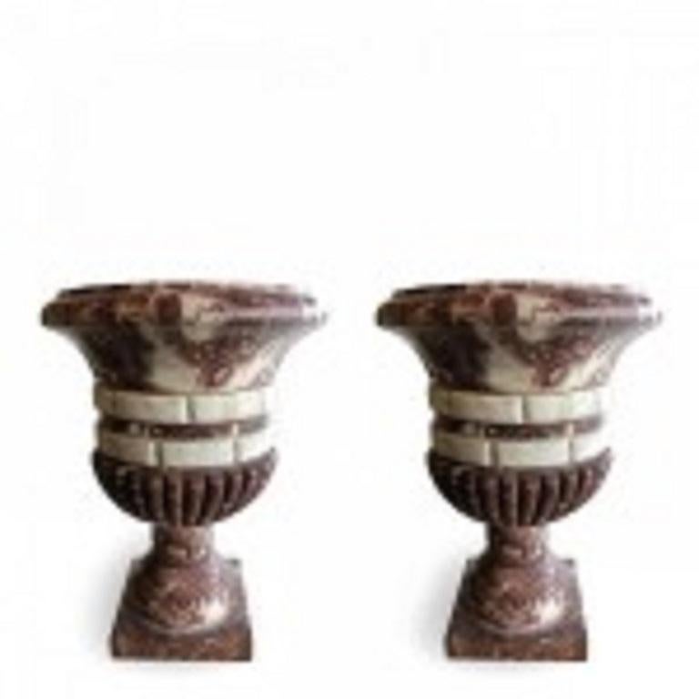 Neoclassico Coppia di mobili neoclassici italiani del XIX secolo in Rosso Antico e Marmo di Carrara in vendita