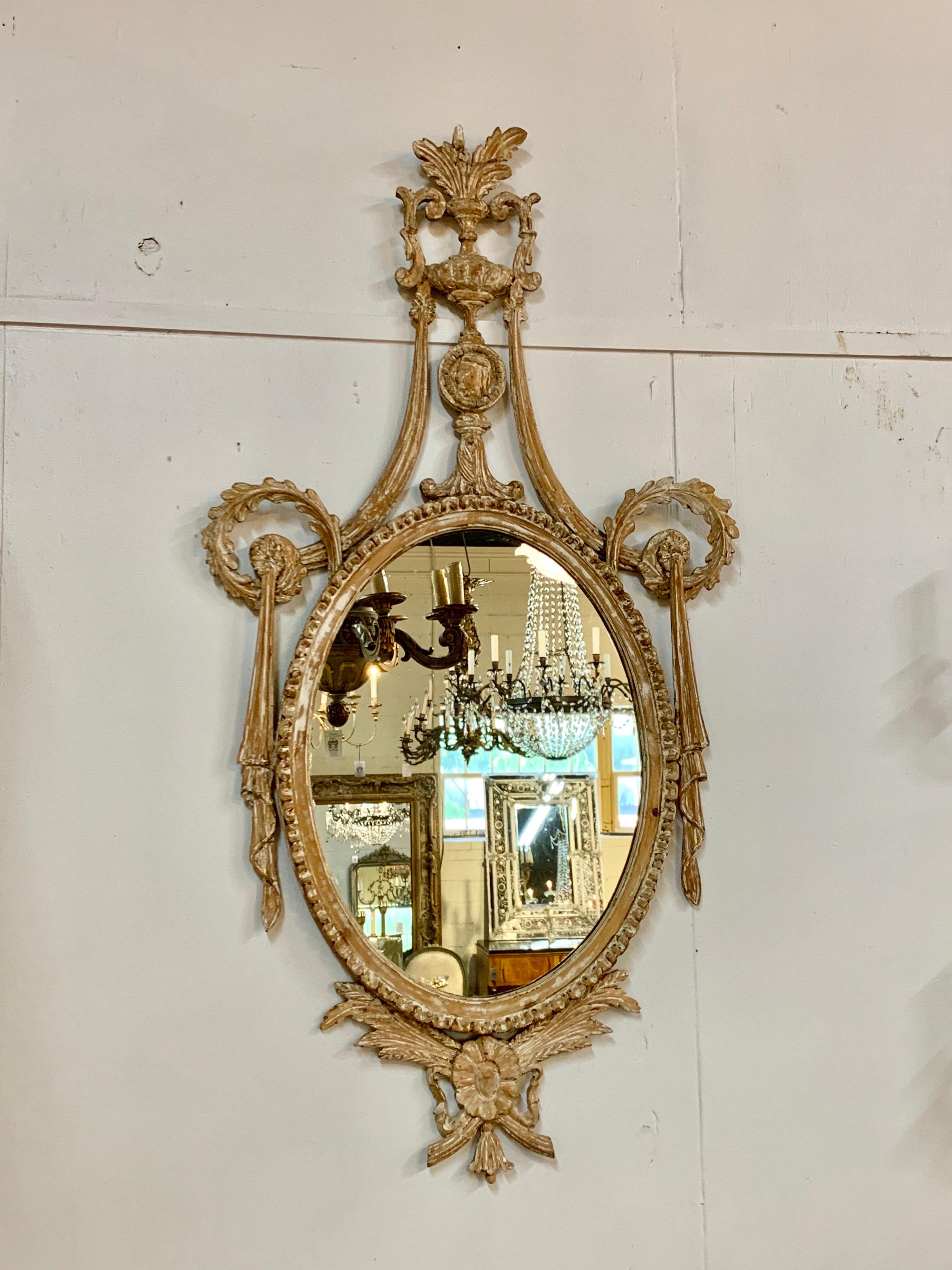Pair of 19th Century Italian Neoclassical Carved and White Washed Mirrors In Good Condition In Dallas, TX