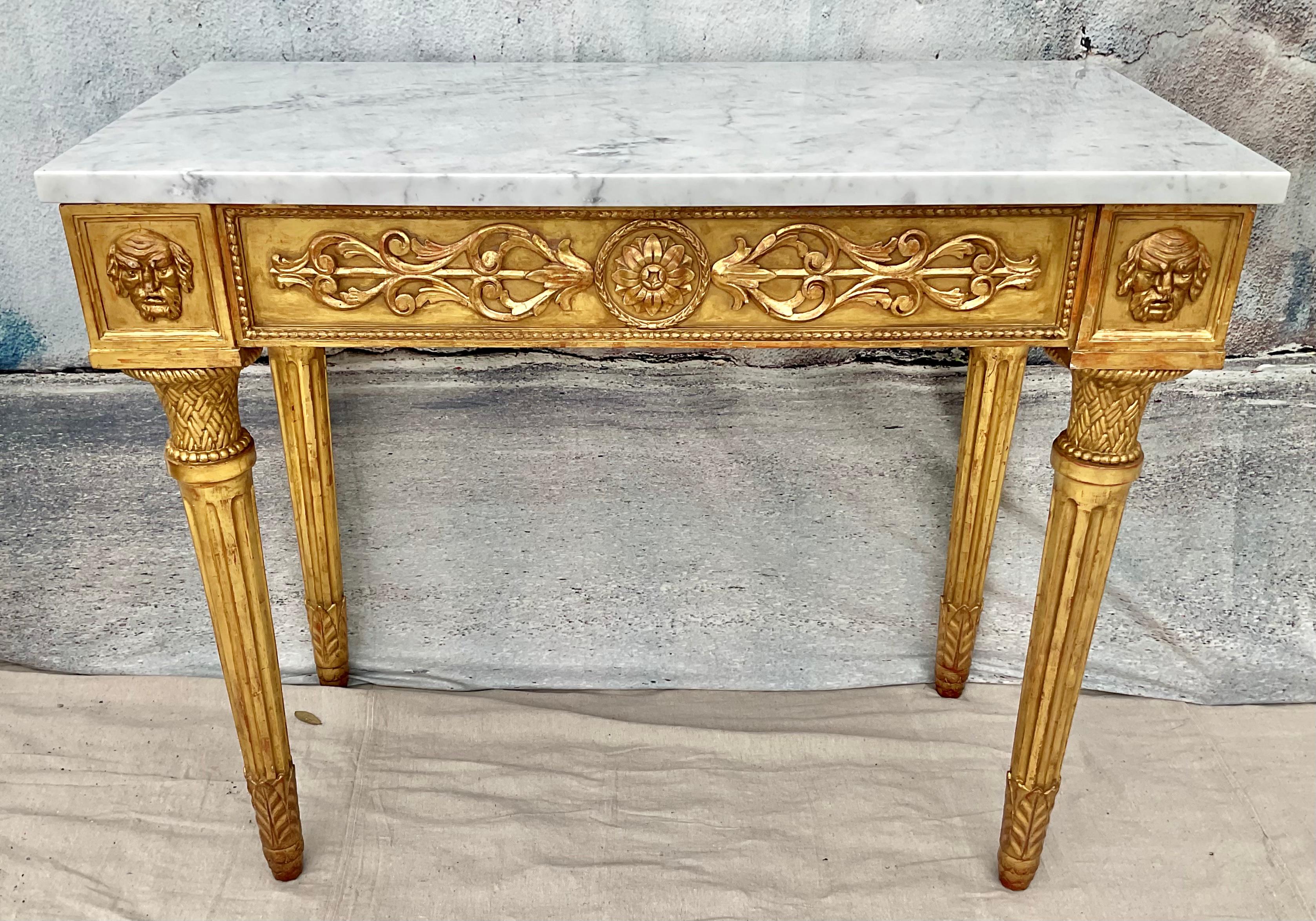 Pair Of 19th Century Italian Neoclassical Giltwood Console table With Marble Top For Sale 8