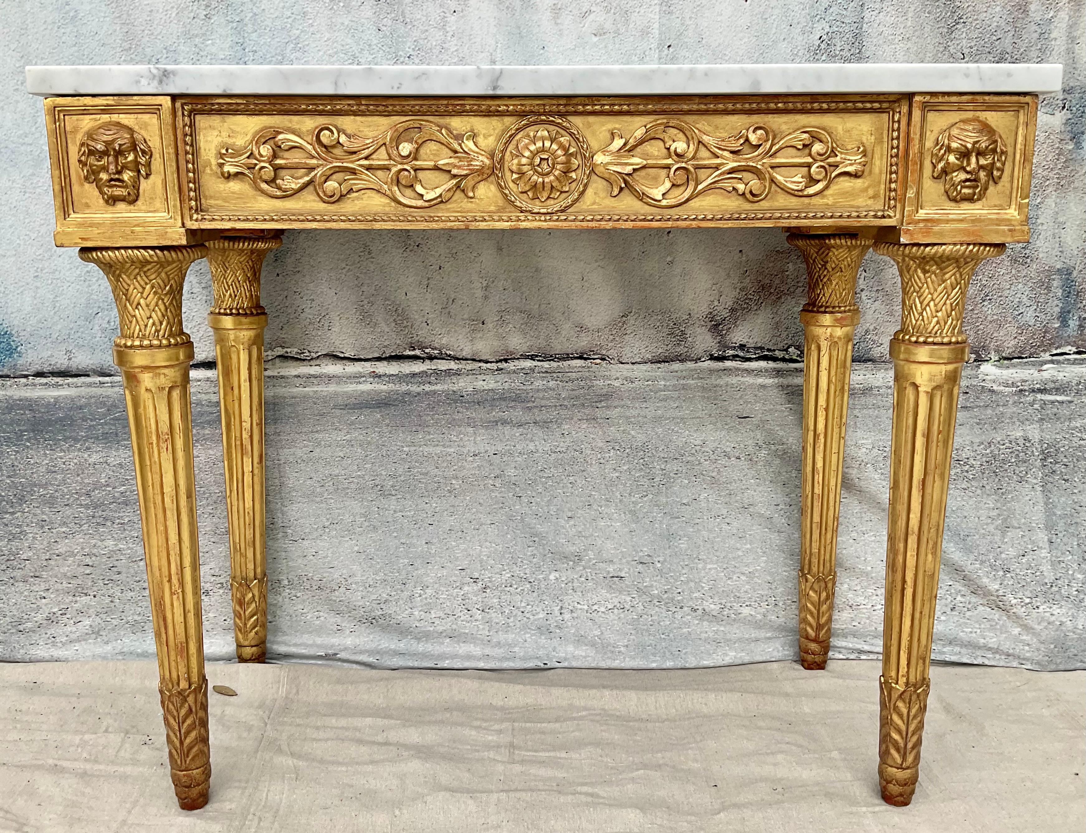 Pair Of 19th Century Italian Neoclassical Giltwood Console table With Marble Top For Sale 9