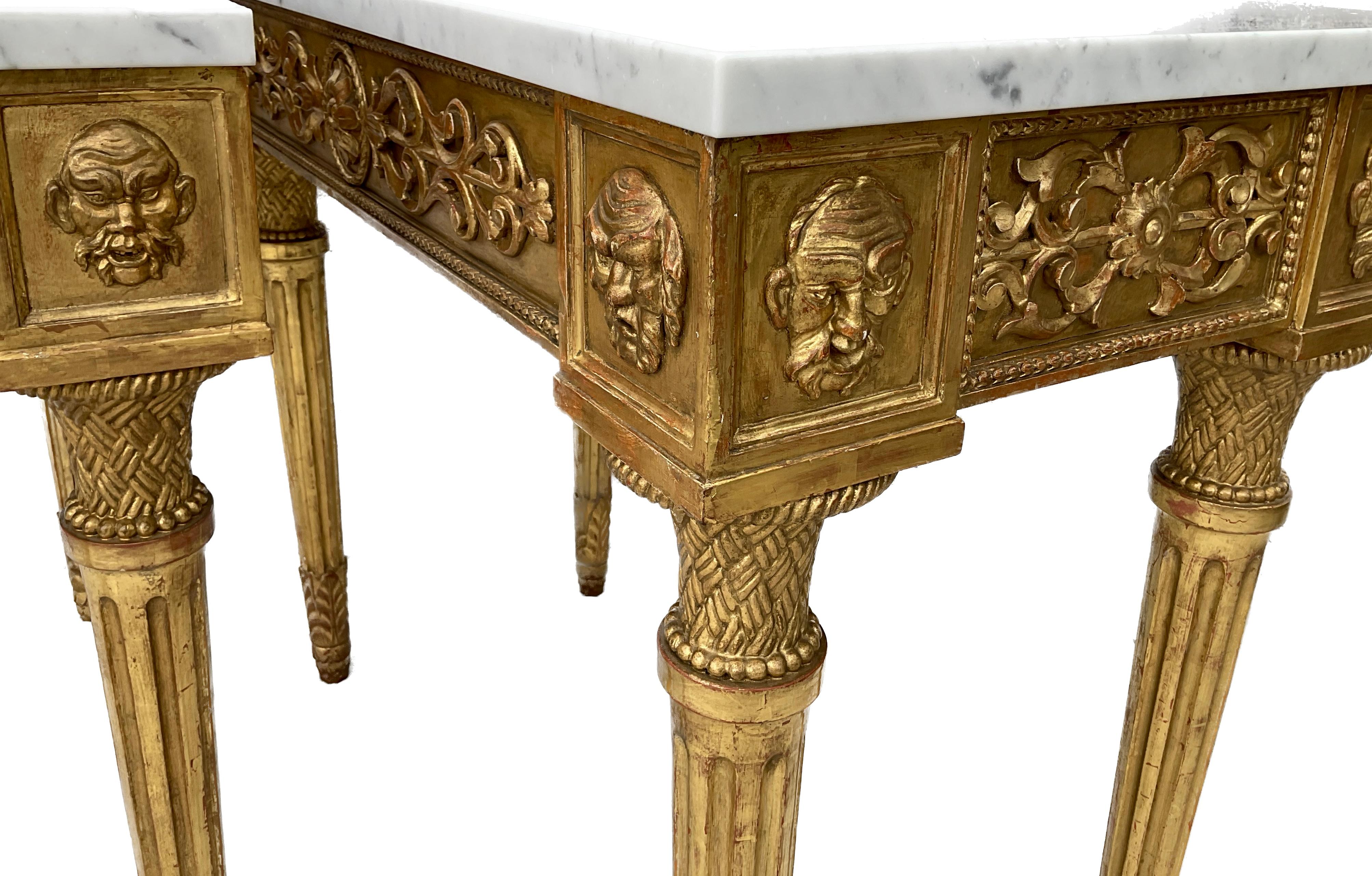 Pair Of 19th Century Italian Neoclassical Giltwood Console table With Marble Top For Sale 2