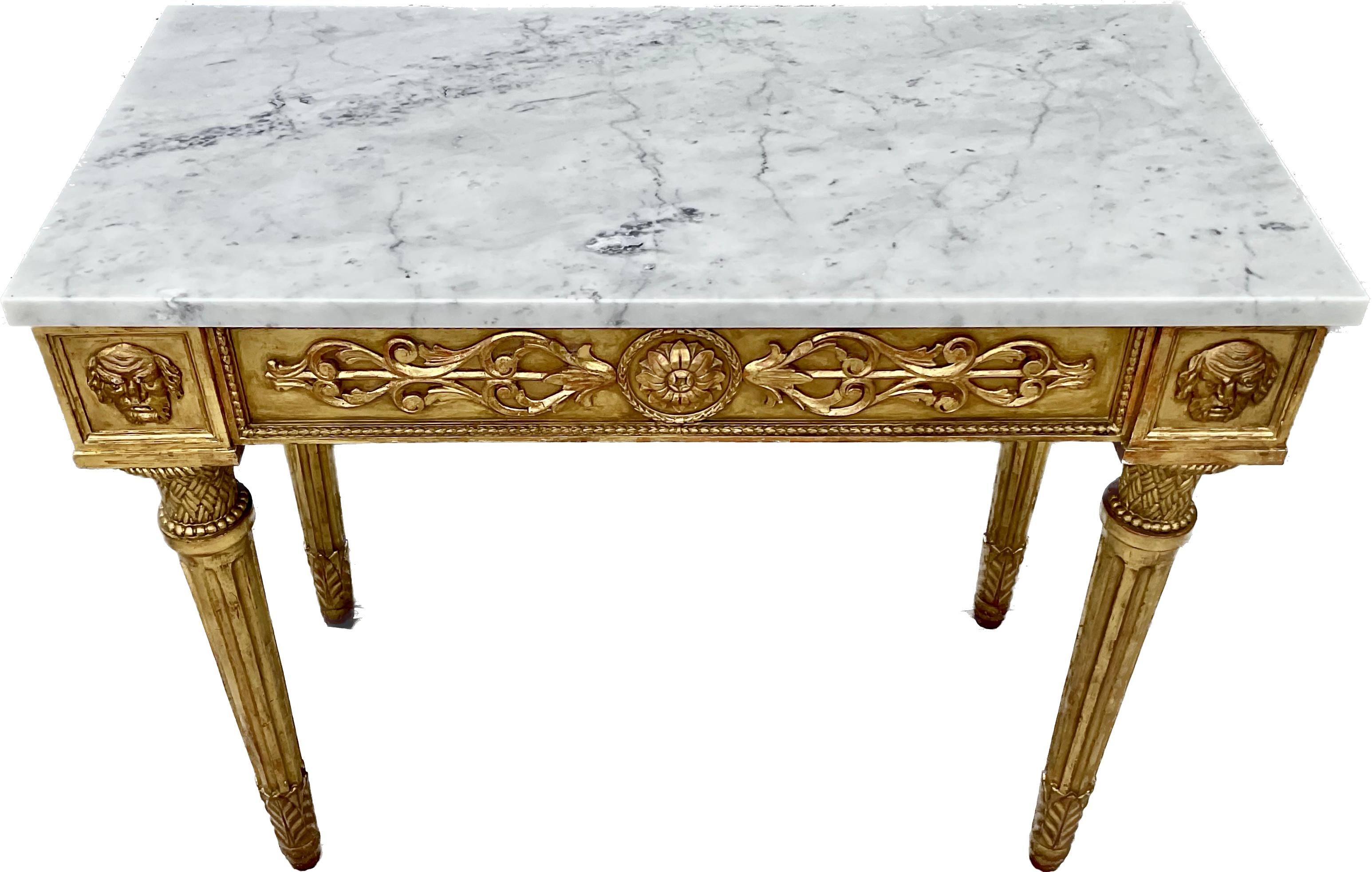 Pair Of 19th Century Italian Neoclassical Giltwood Console table With Marble Top For Sale 4