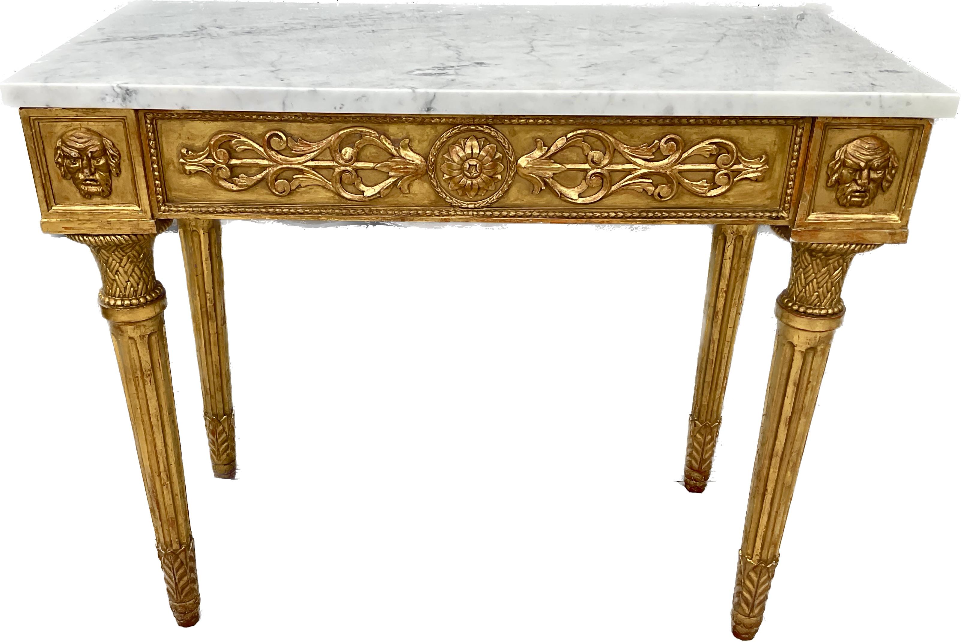 Pair Of 19th Century Italian Neoclassical Giltwood Console table With Marble Top For Sale 5