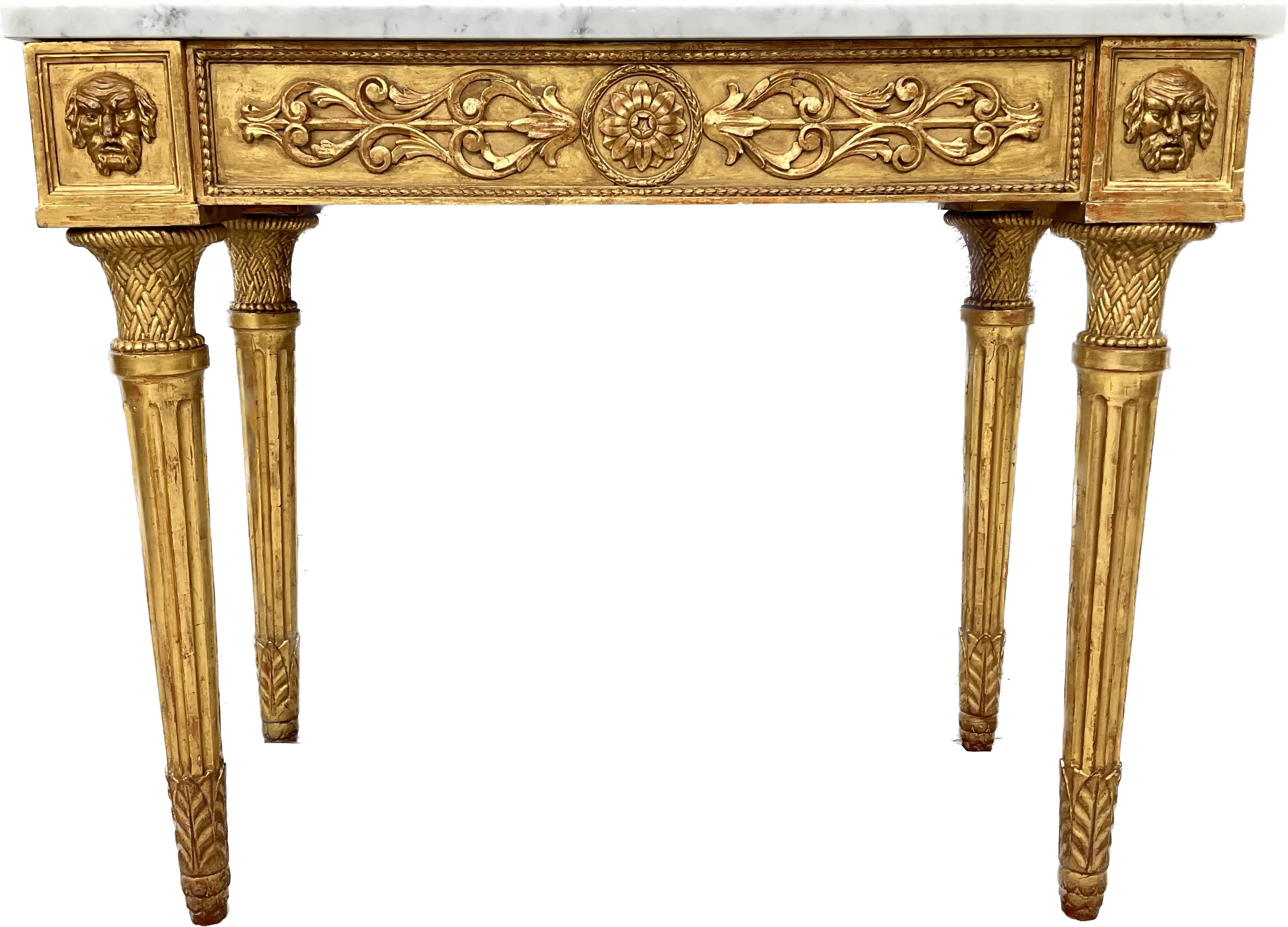 Pair Of 19th Century Italian Neoclassical Giltwood Console table With Marble Top For Sale 6