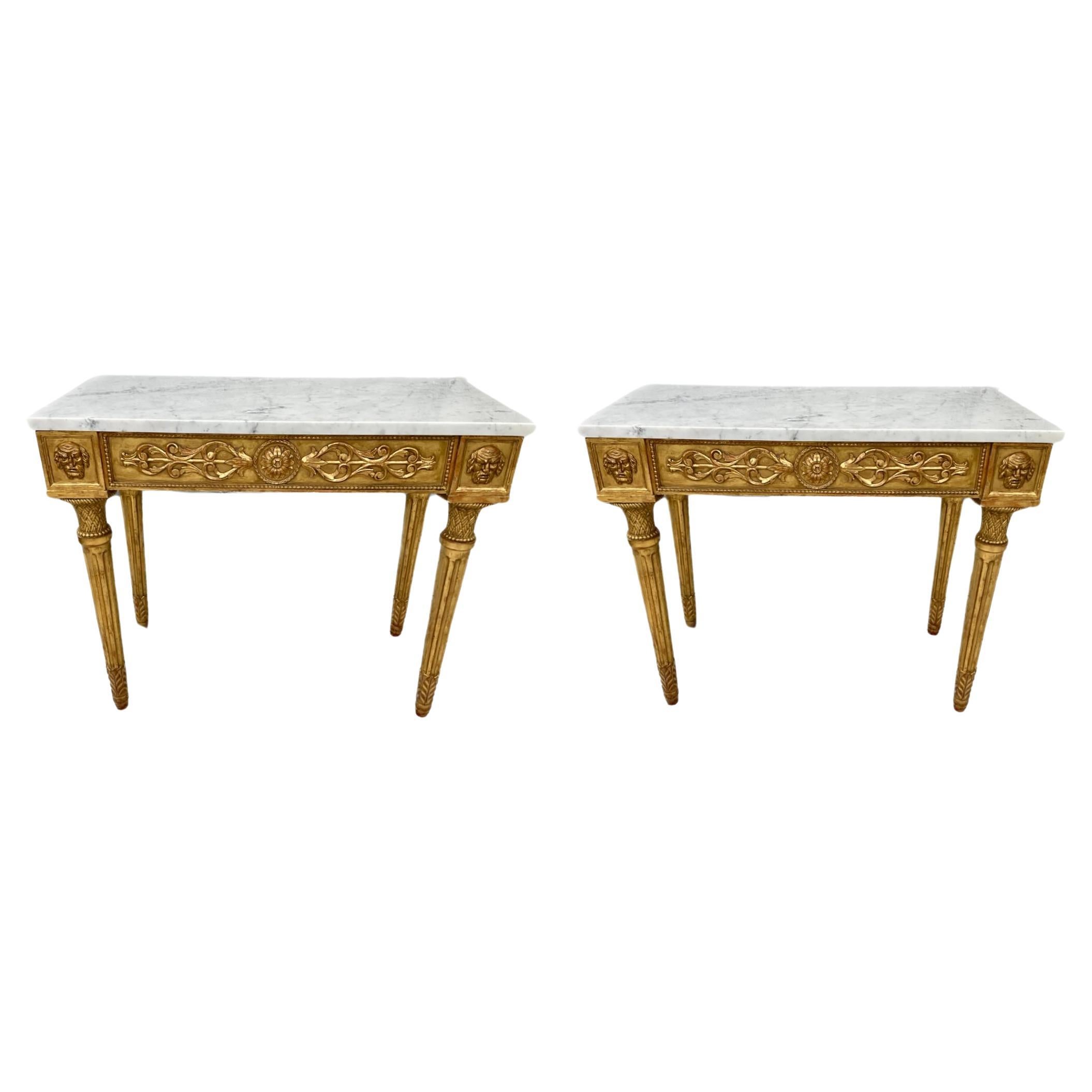 Pair Of 19th Century Italian Neoclassical Giltwood Console table With Marble Top
